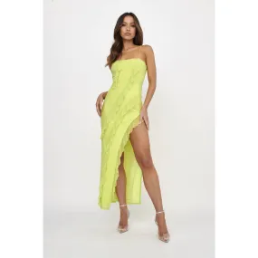 Lime Bodycon Mesh Frill Maxi Dress