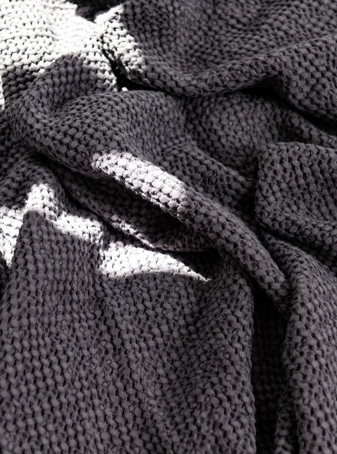 Linen Waffle Blanket - Charcoal