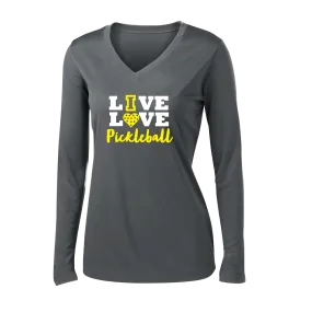 Live Love Pickleball | Women's Long Sleeve V-Neck Pickleball Shirts | 100% Polyester