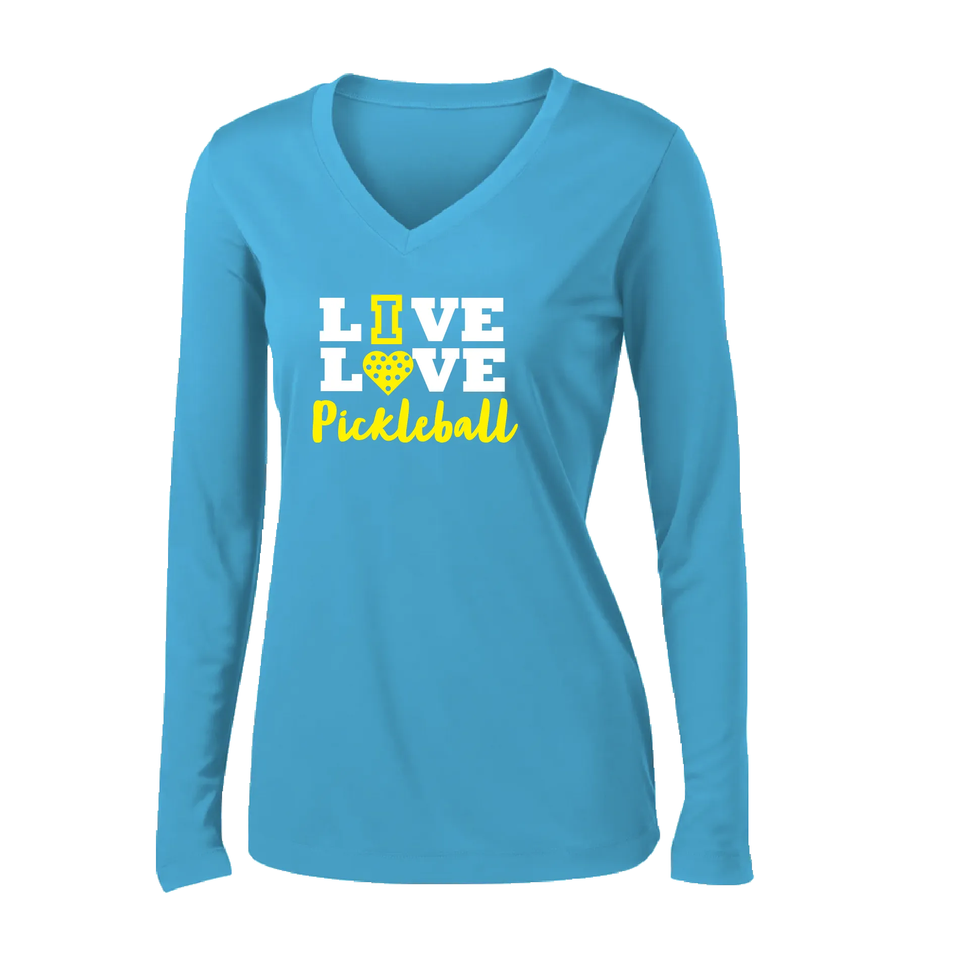 Live Love Pickleball | Women's Long Sleeve V-Neck Pickleball Shirts | 100% Polyester