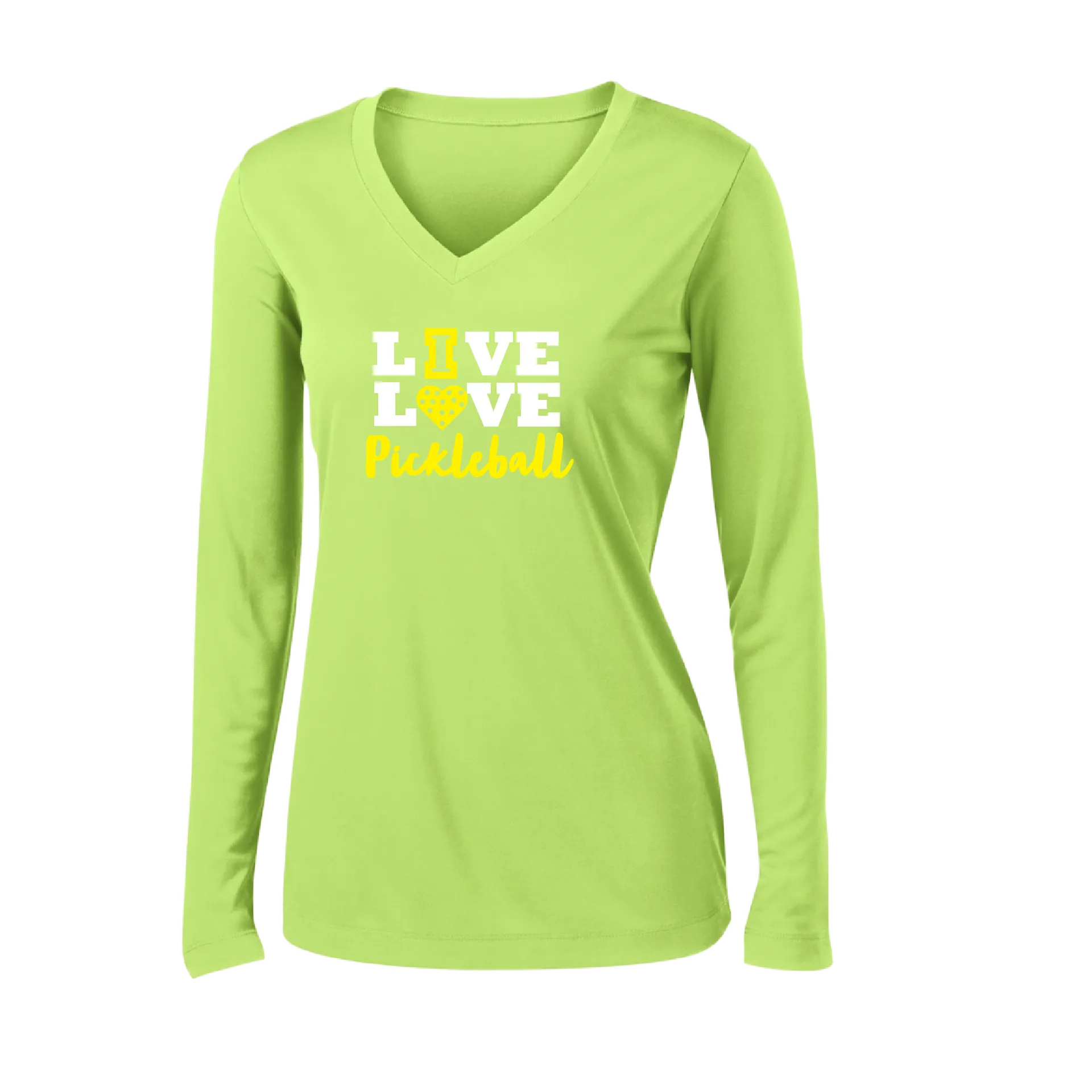 Live Love Pickleball | Women's Long Sleeve V-Neck Pickleball Shirts | 100% Polyester