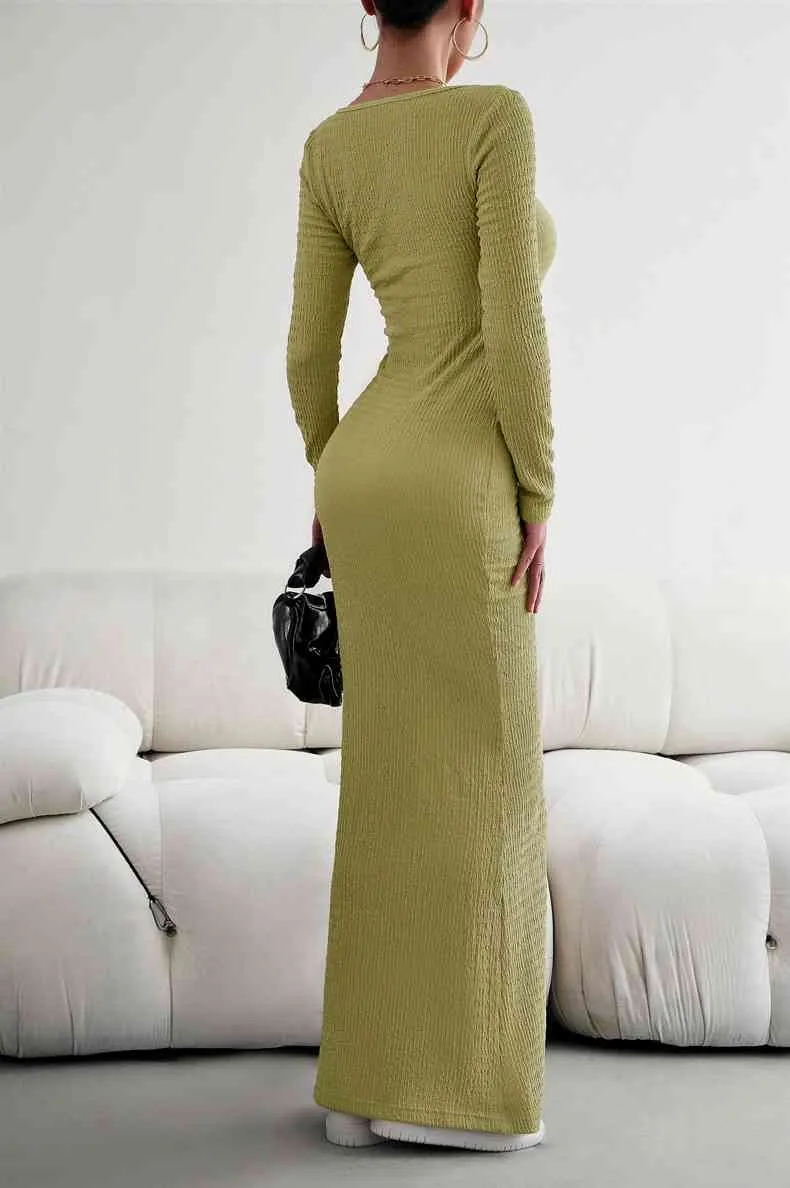 Long Sleeve Square Neck Maxi Bodycon Dress