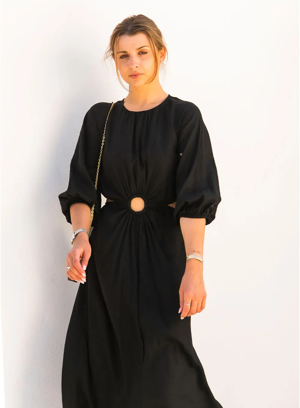 Margot Linen Dress-Black