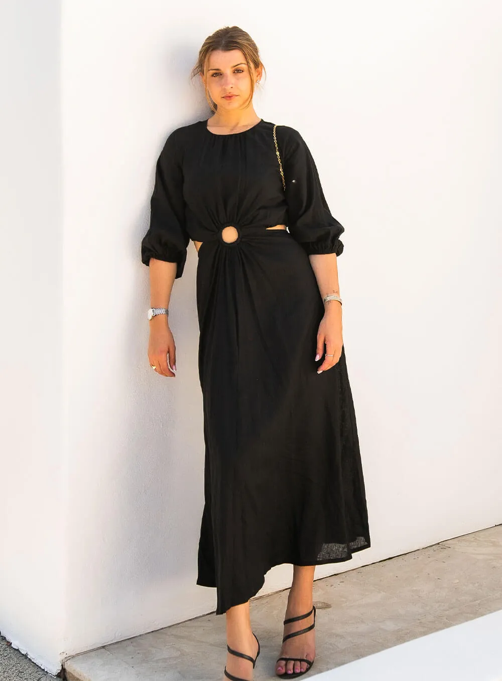 Margot Linen Dress-Black