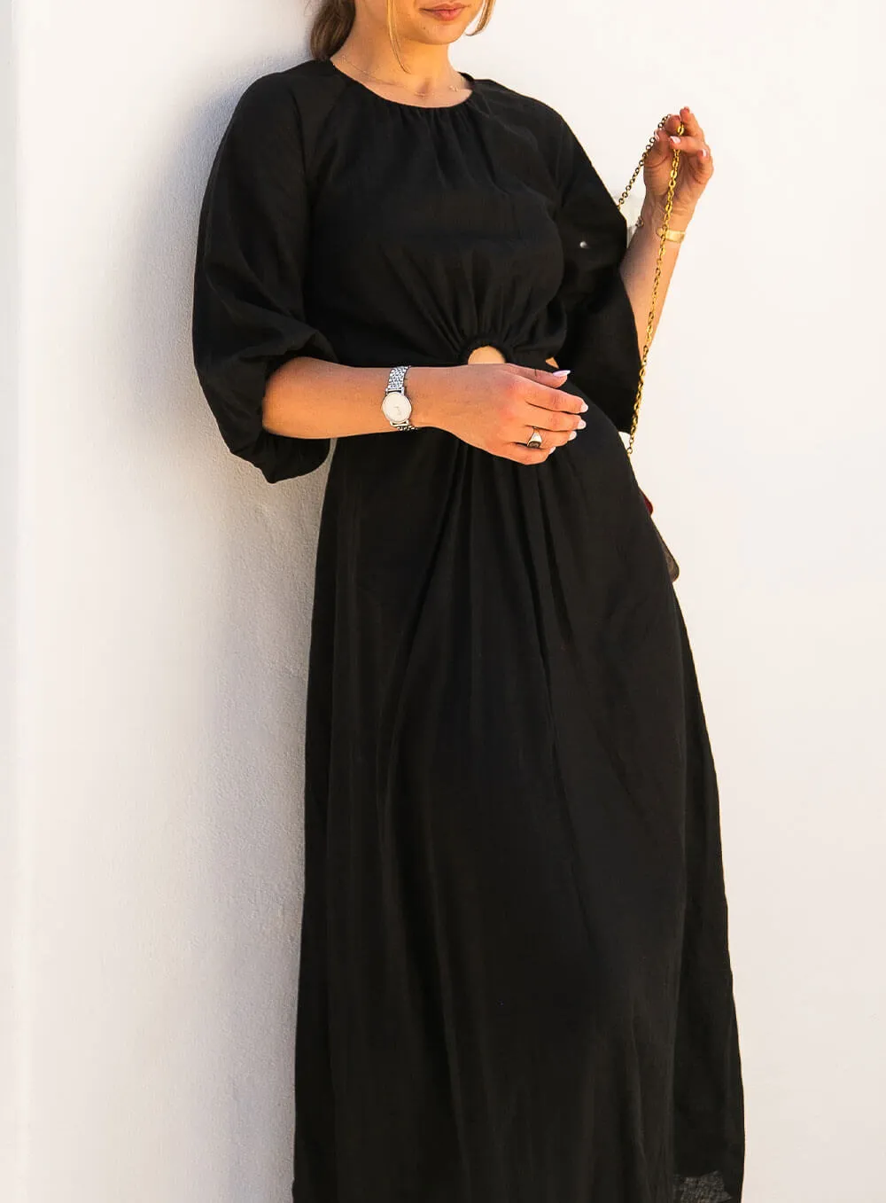 Margot Linen Dress-Black