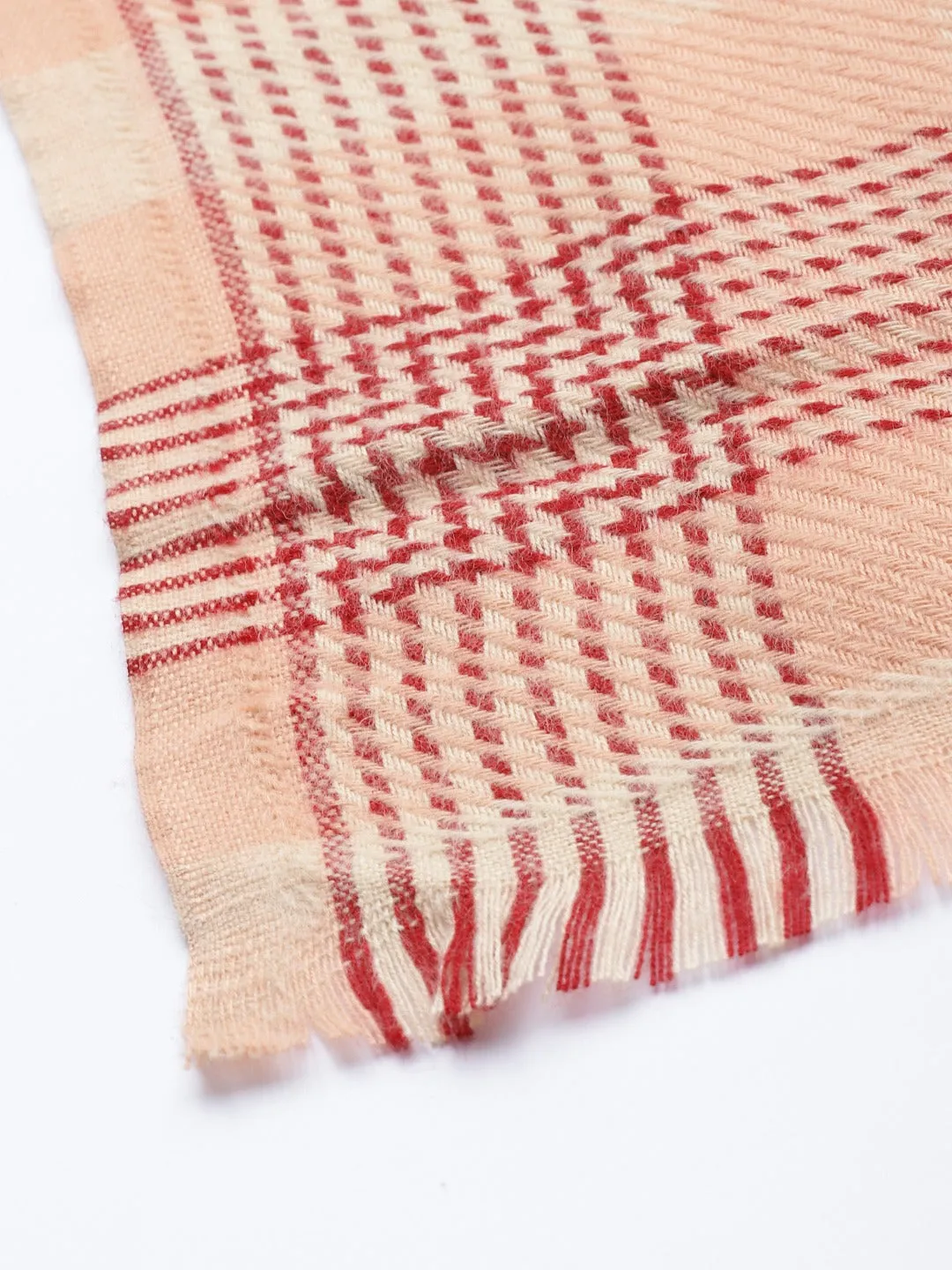 Maroon & Peach Polyester Check Stole