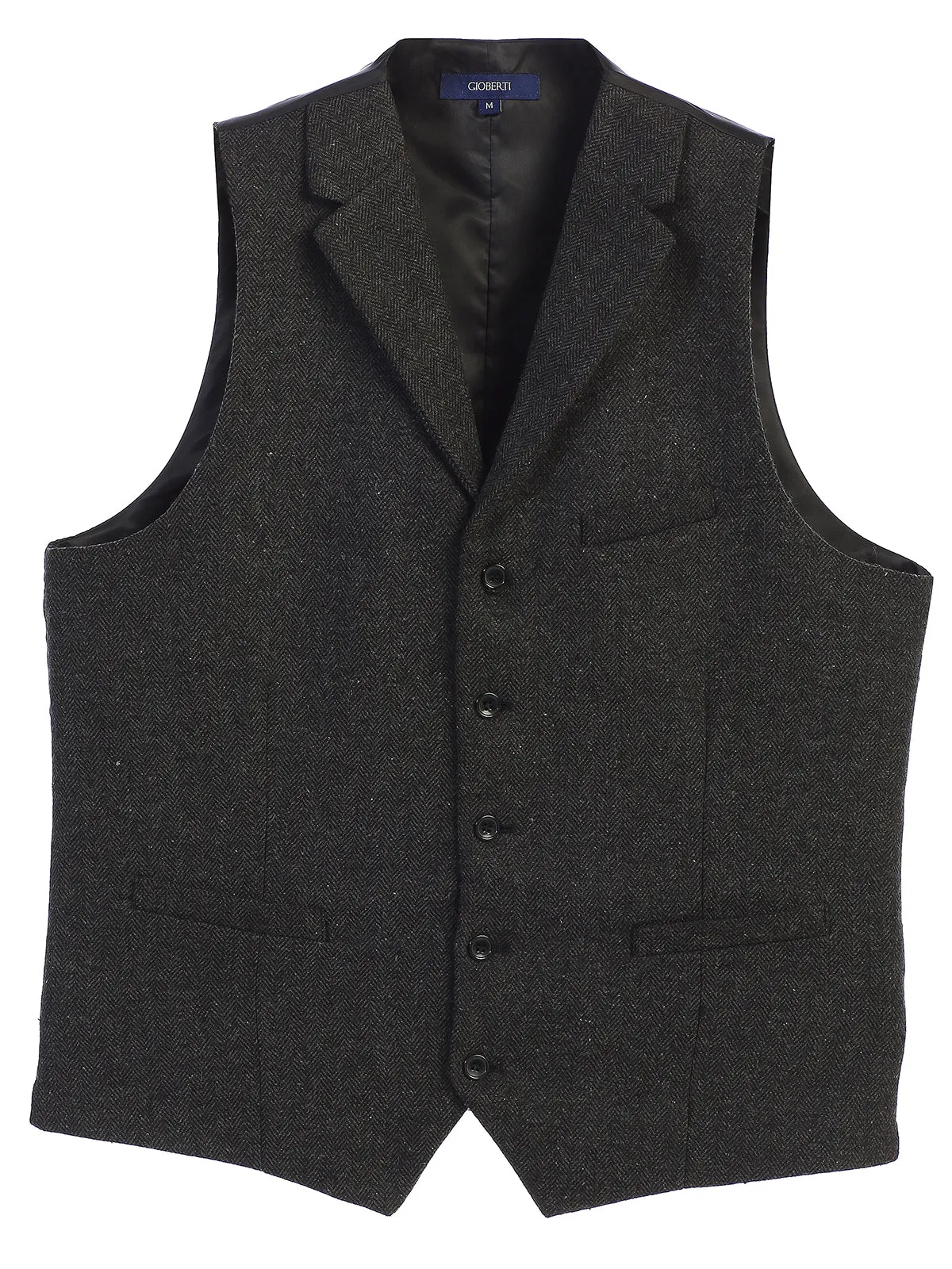 Men's 5 Button Tailored Collar Tweed Vest