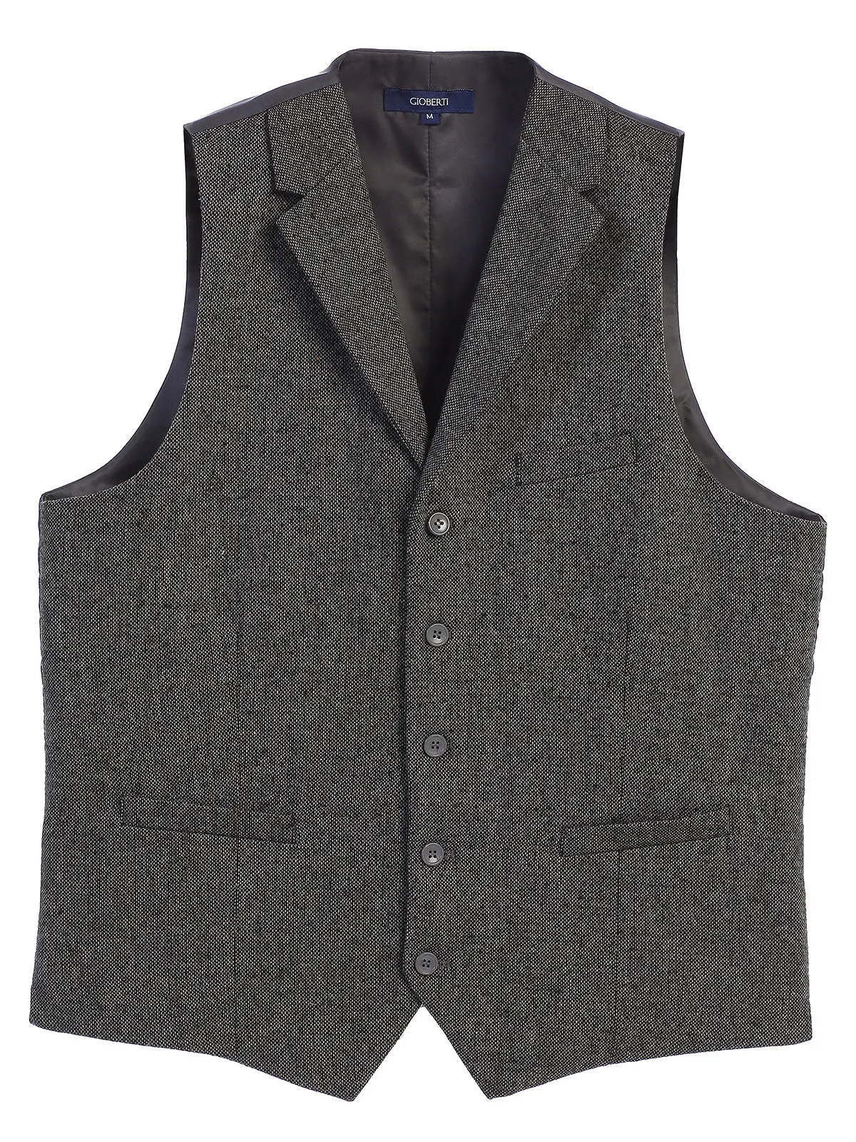 Men's 5 Button Tailored Collar Tweed Vest