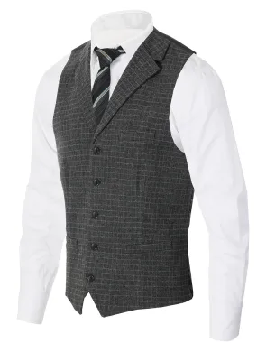 Men's 5 Button Tailored Collar Tweed Vest