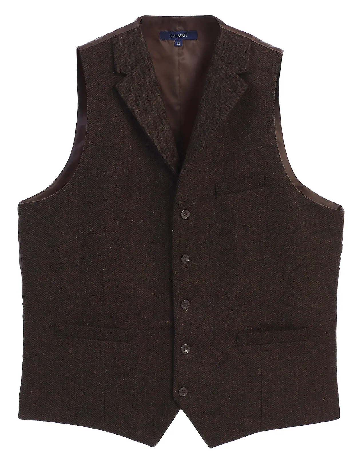 Men's 5 Button Tailored Collar Tweed Vest