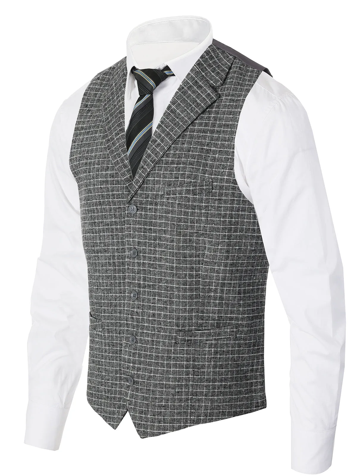 Men's 5 Button Tailored Collar Tweed Vest