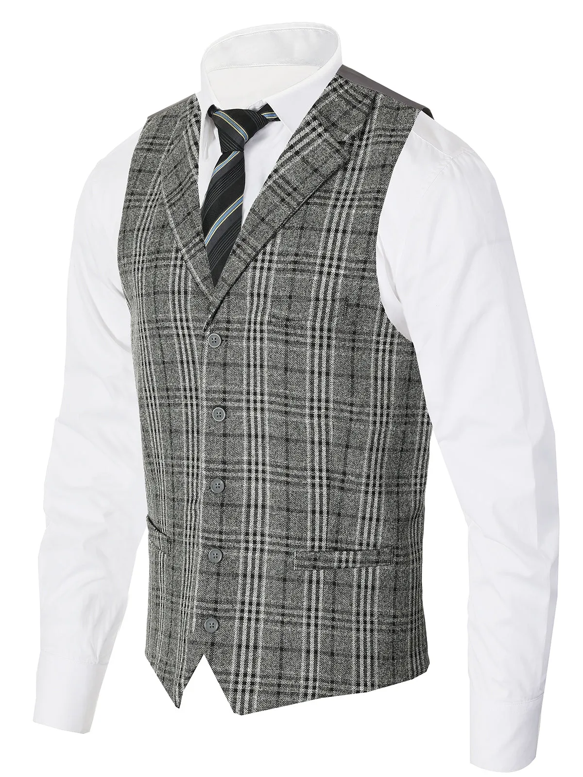 Men's 5 Button Tailored Collar Tweed Vest