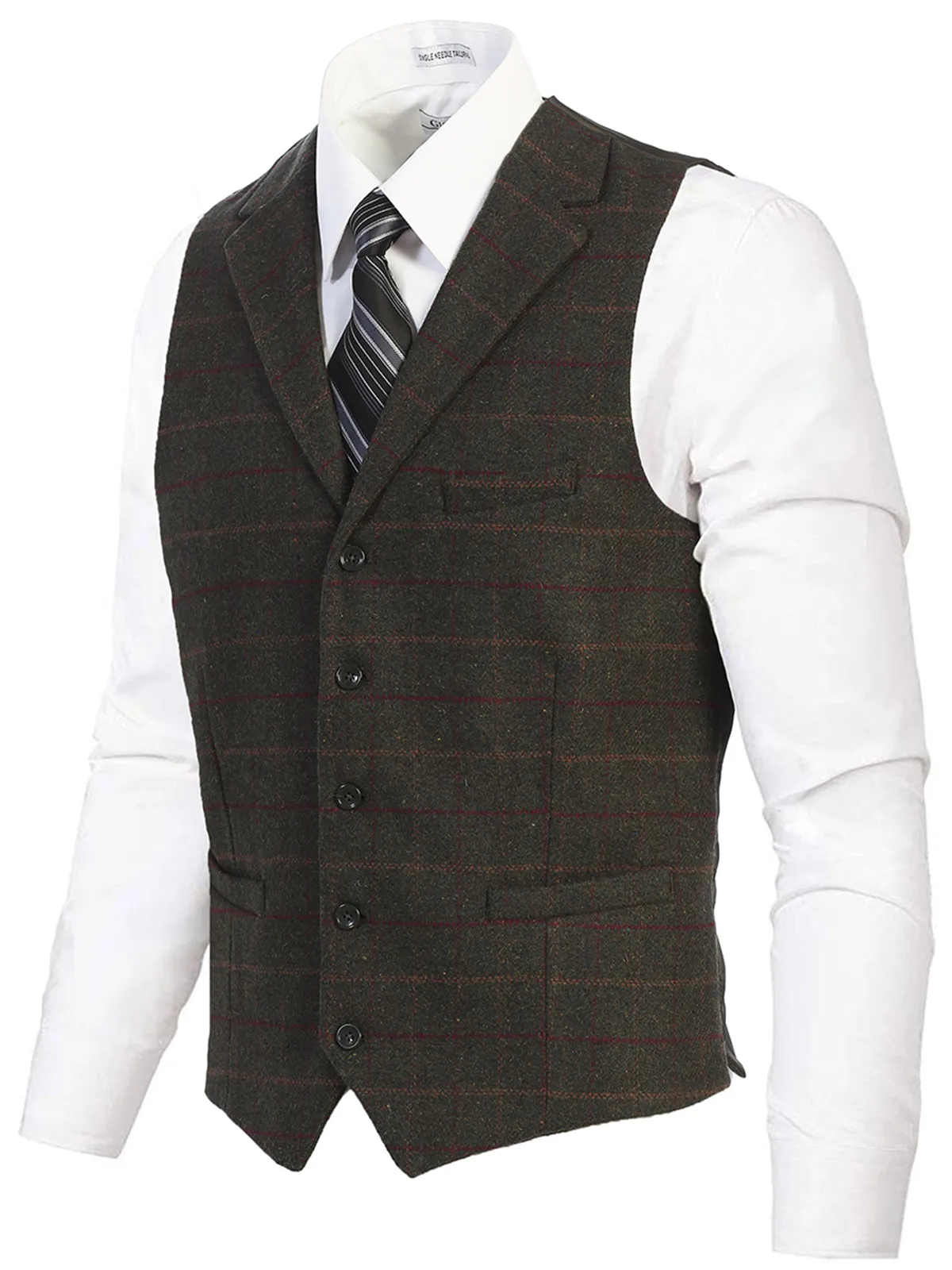 Men's 5 Button Tailored Collar Tweed Vest