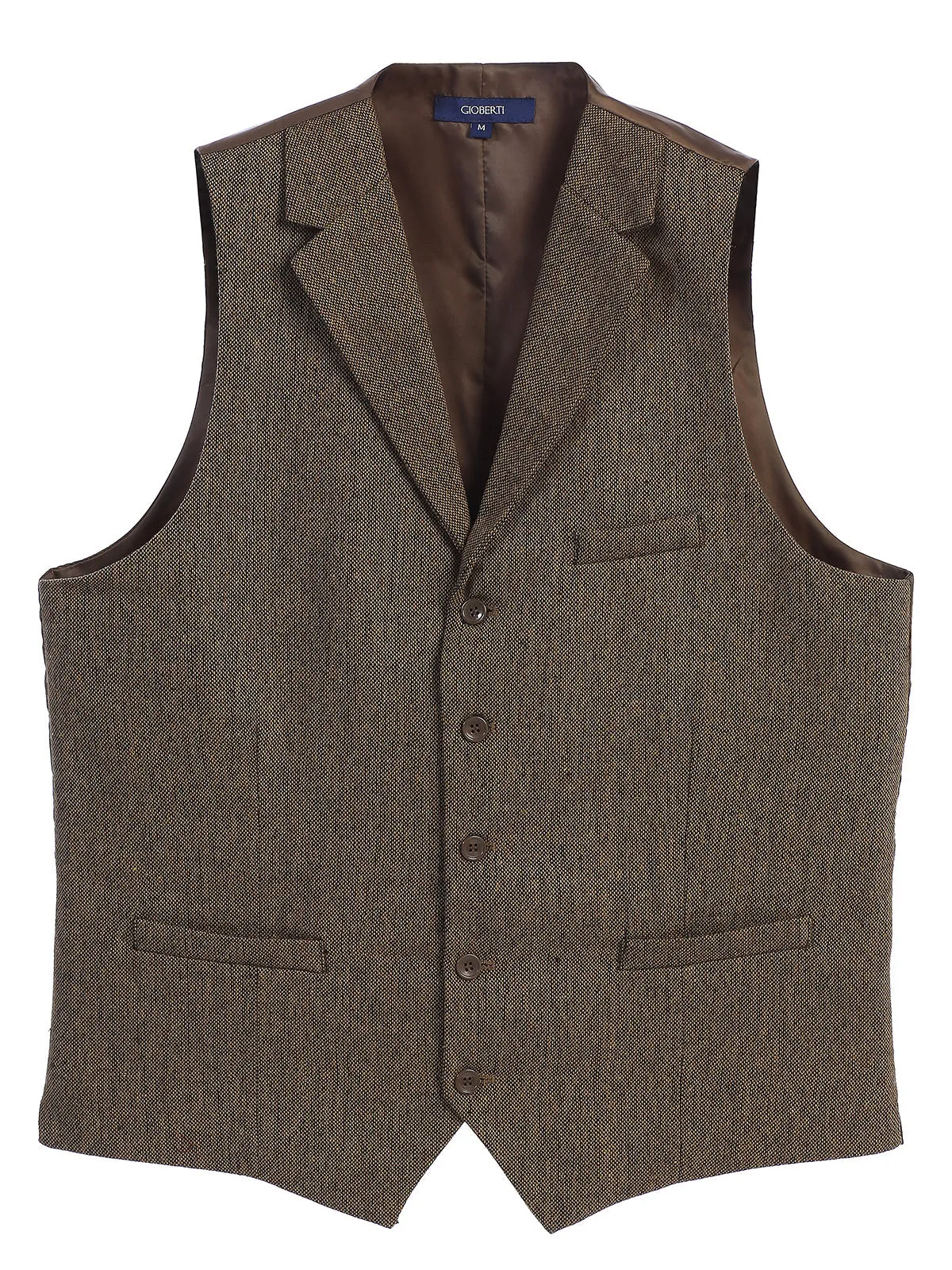 Men's 5 Button Tailored Collar Tweed Vest