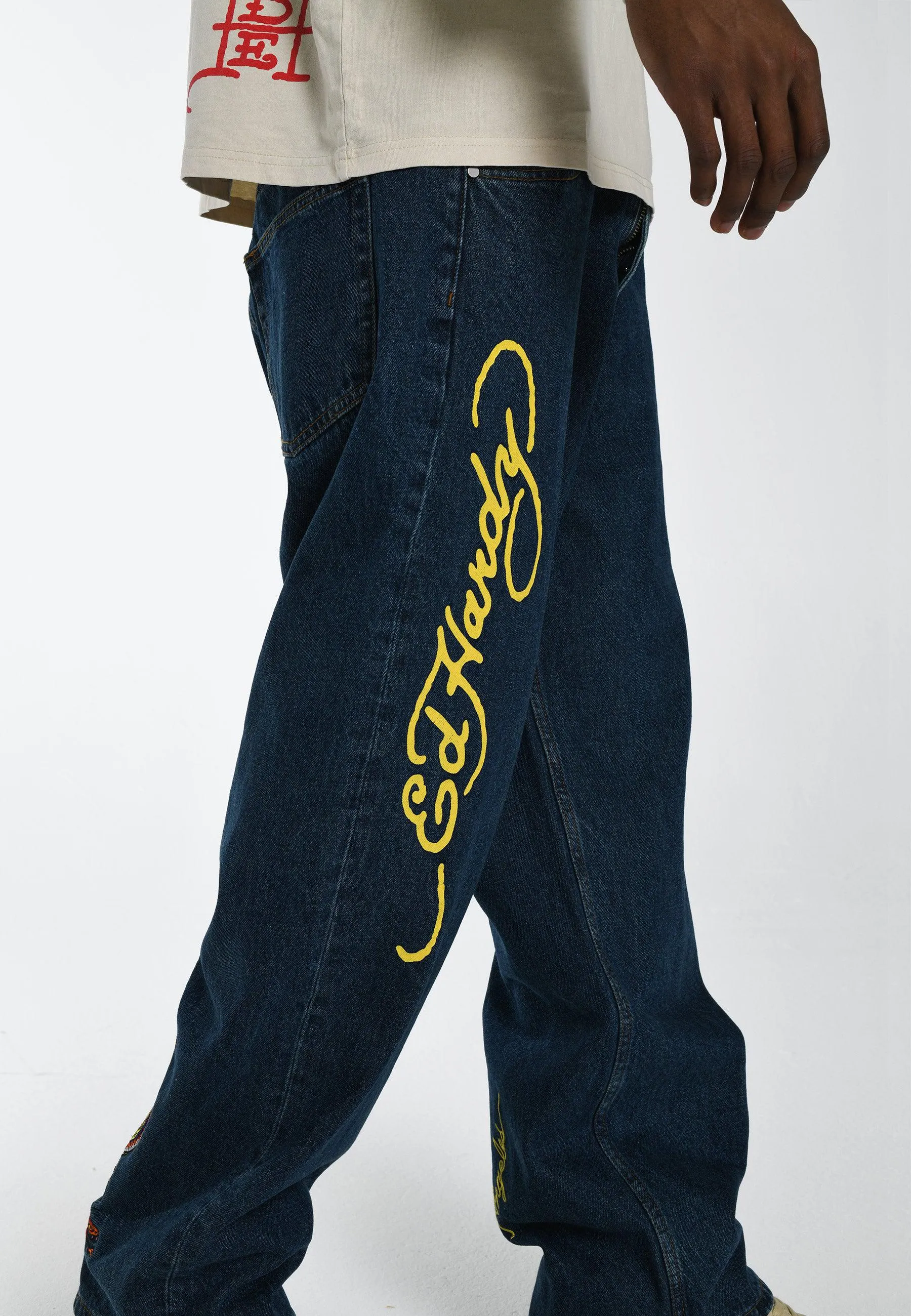 Mens Flamer-Snake Baggy Jeans - Indigo