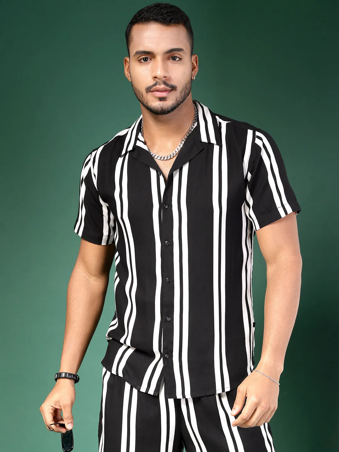 Men's Striped Rayon Co-Ords