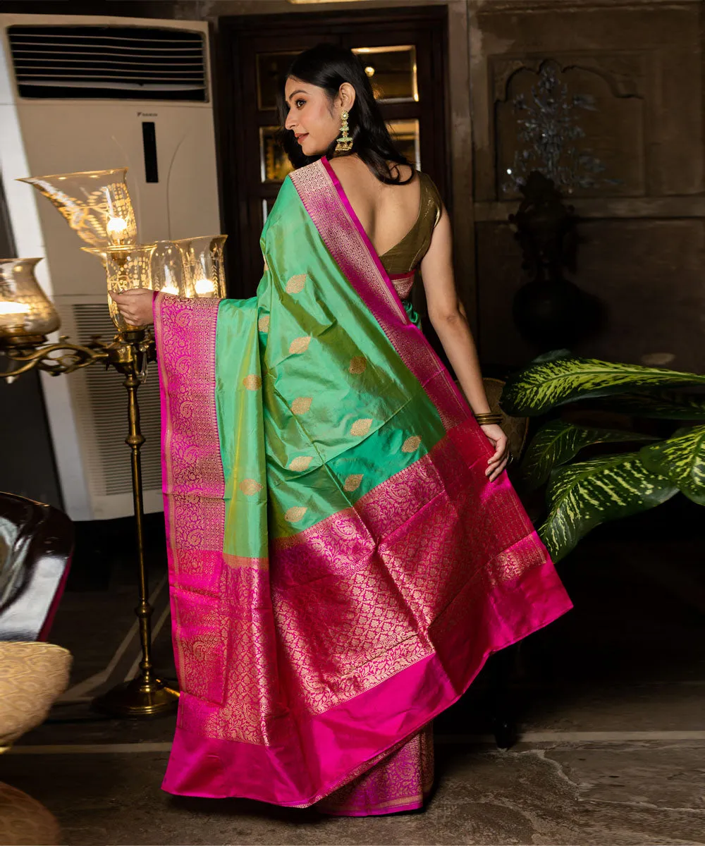 Mint silk handwoven banarasi saree