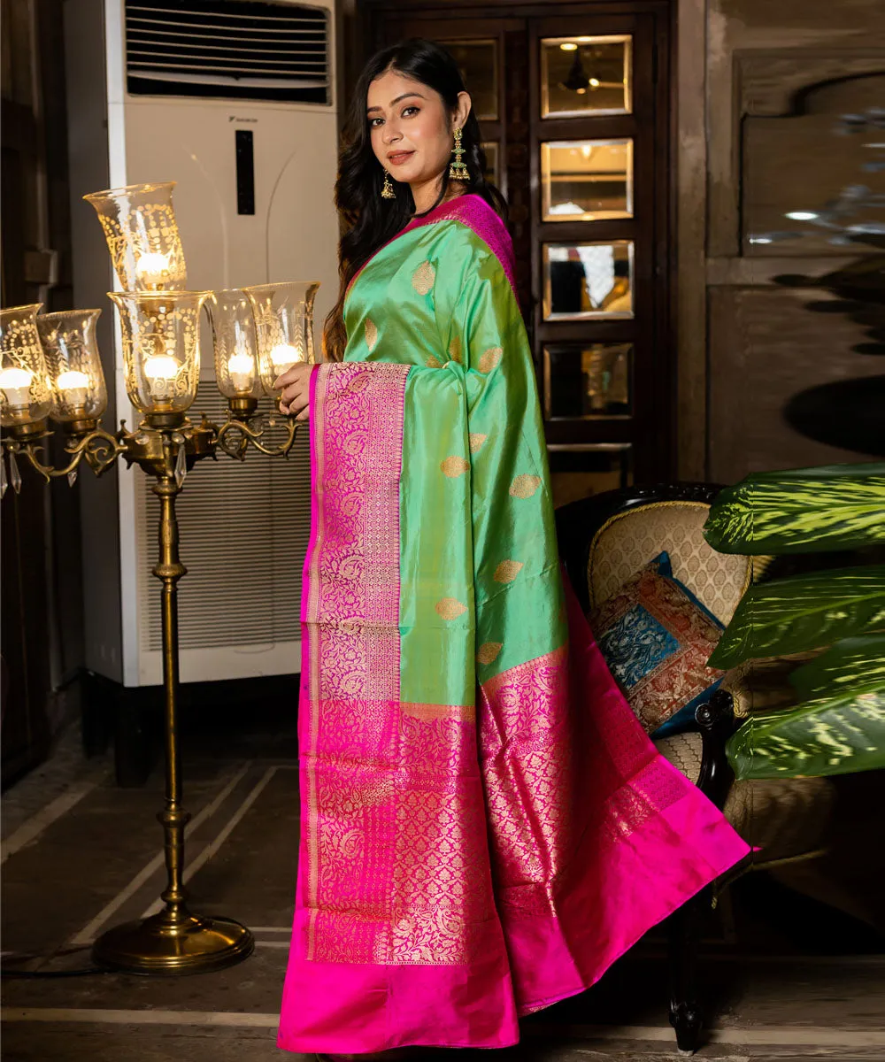 Mint silk handwoven banarasi saree