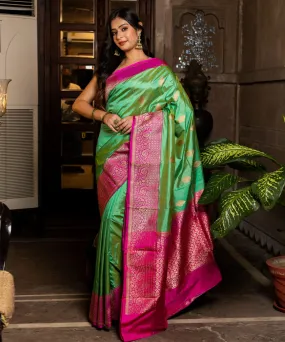 Mint silk handwoven banarasi saree