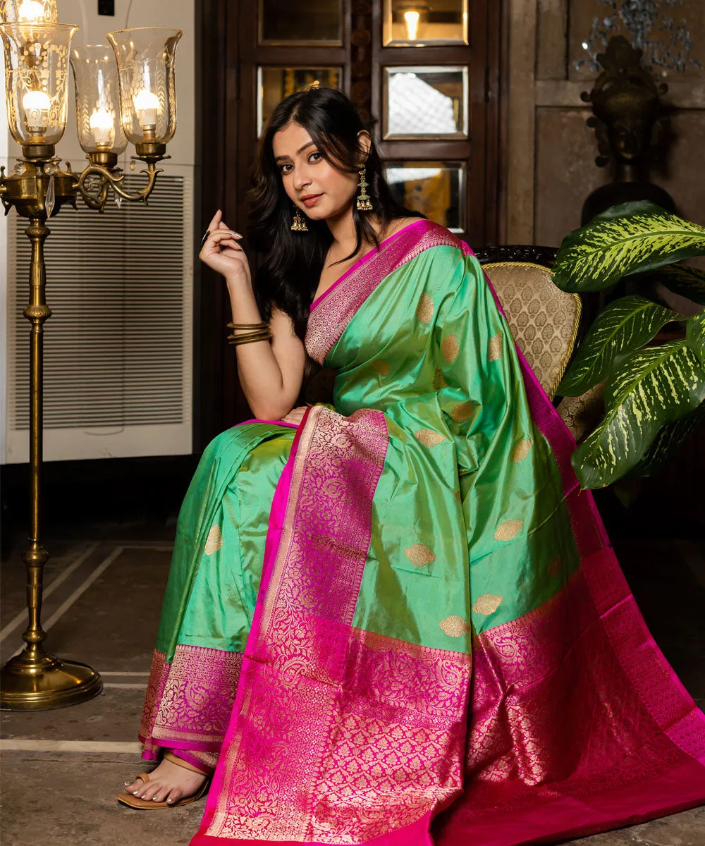 Mint silk handwoven banarasi saree