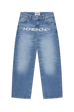 MORE MONEY LOGO BAGGY DENIM BLUE