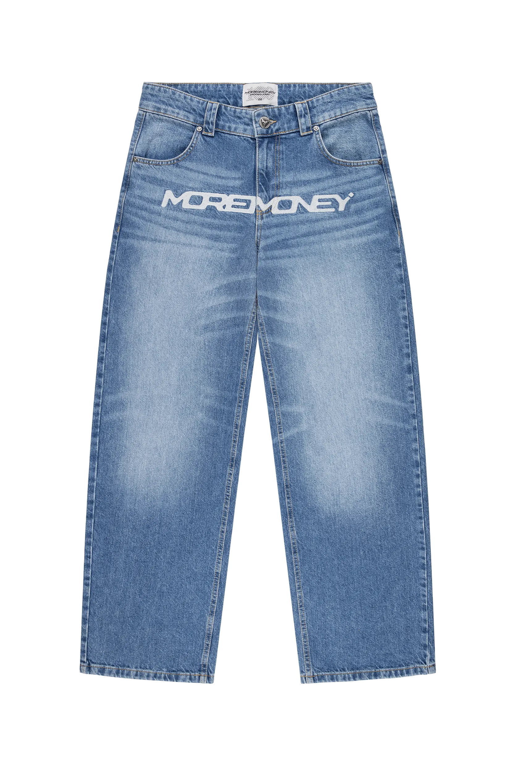 MORE MONEY LOGO BAGGY DENIM BLUE