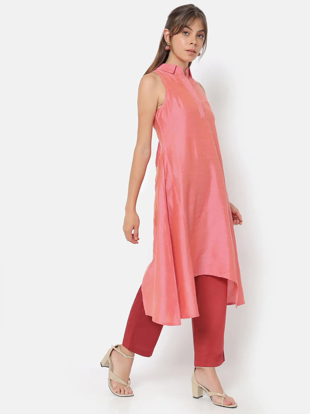 Naaz Pink Collared Sleeveless Kurta