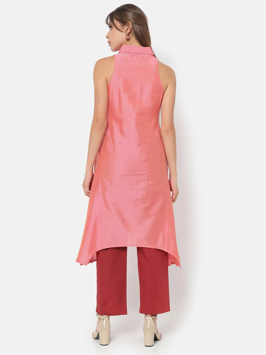 Naaz Pink Collared Sleeveless Kurta