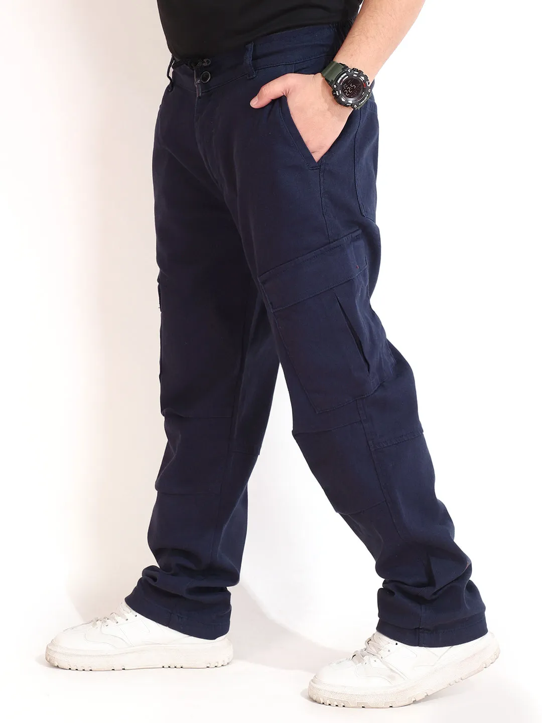 Navy Cotton Drill Baggy Fit Cargo