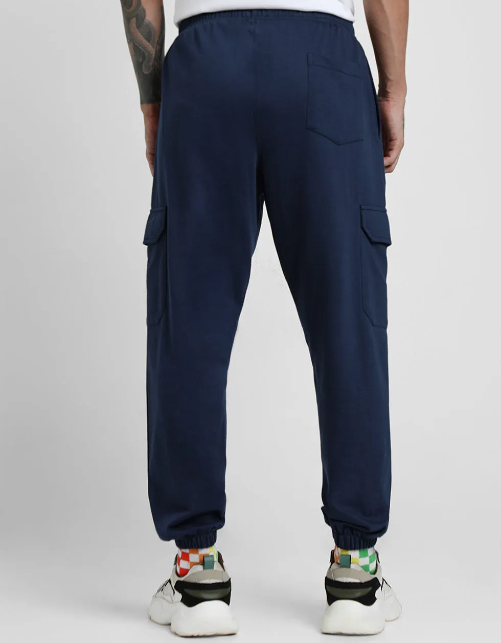 Navy Solid Baggy Fit Cargo Joggers