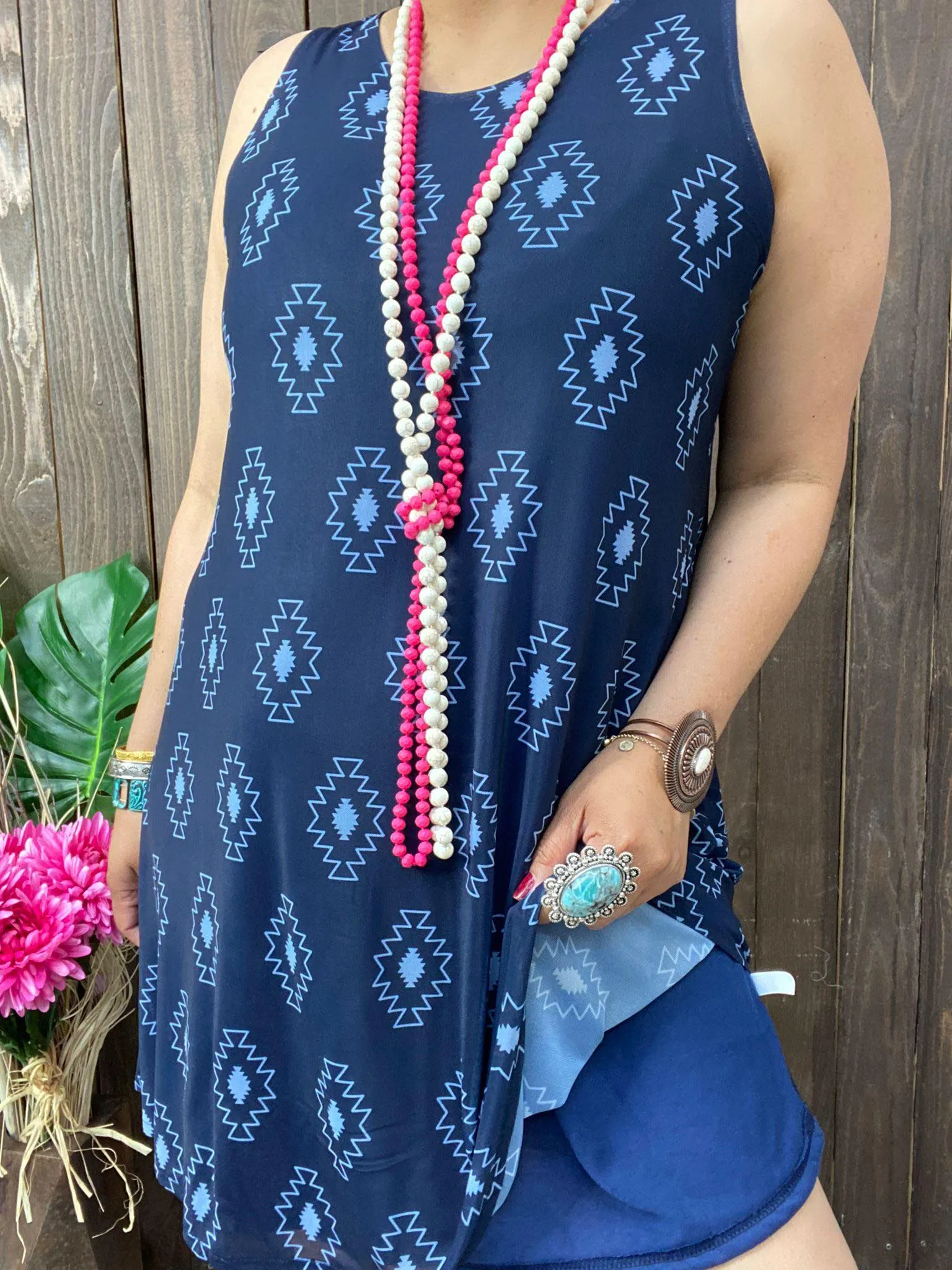 Navy Tribal sleeveless dress