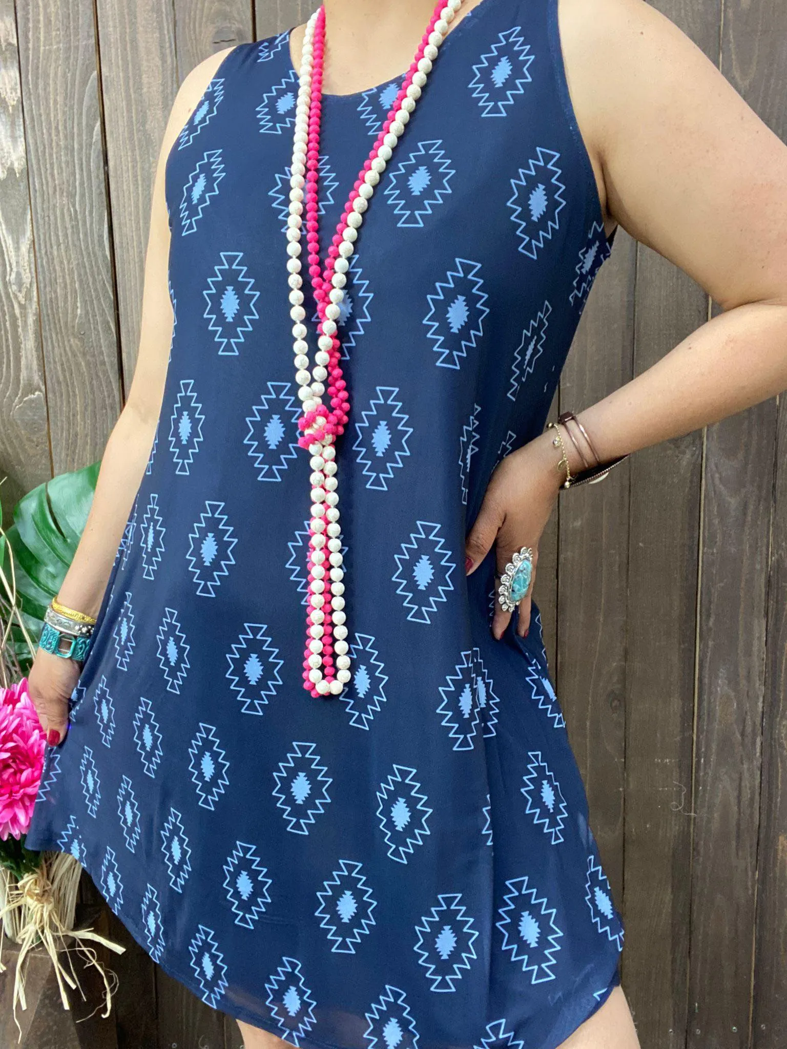 Navy Tribal sleeveless dress