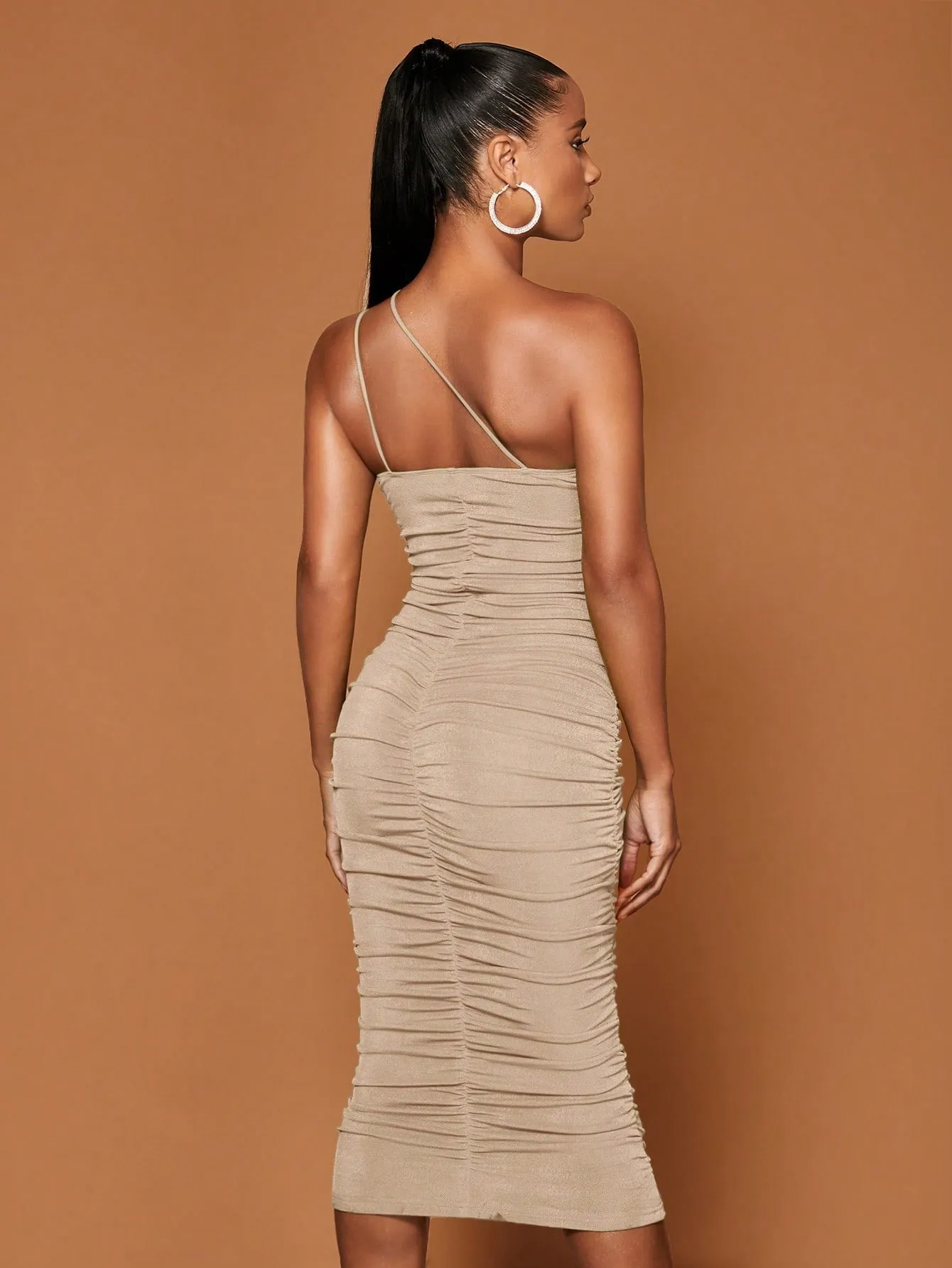 One Shoulder Ruched Bodycon Dress