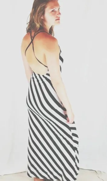 Open Back Striped Maxi Dress