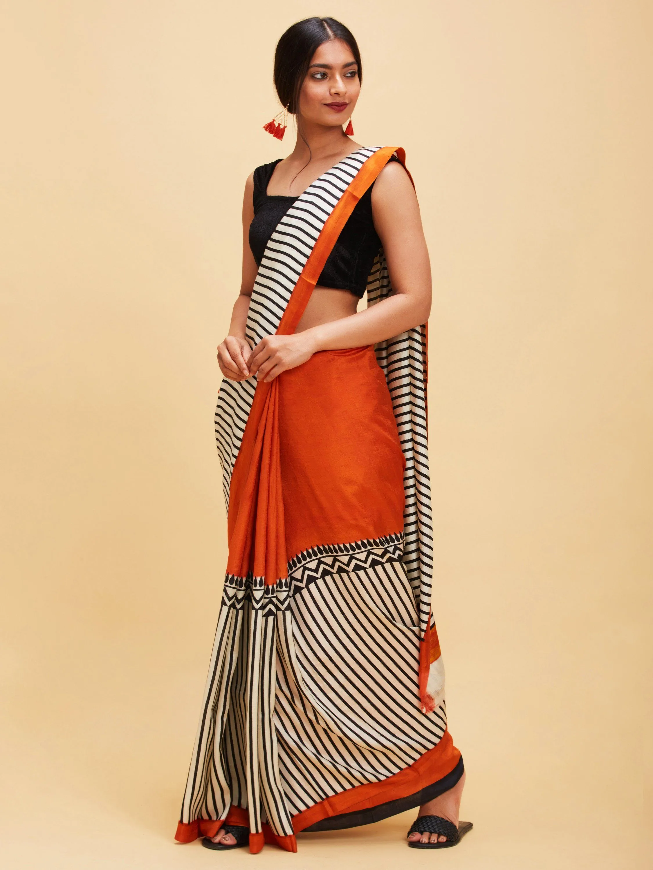 Orange Bishnupuri Silk Saree