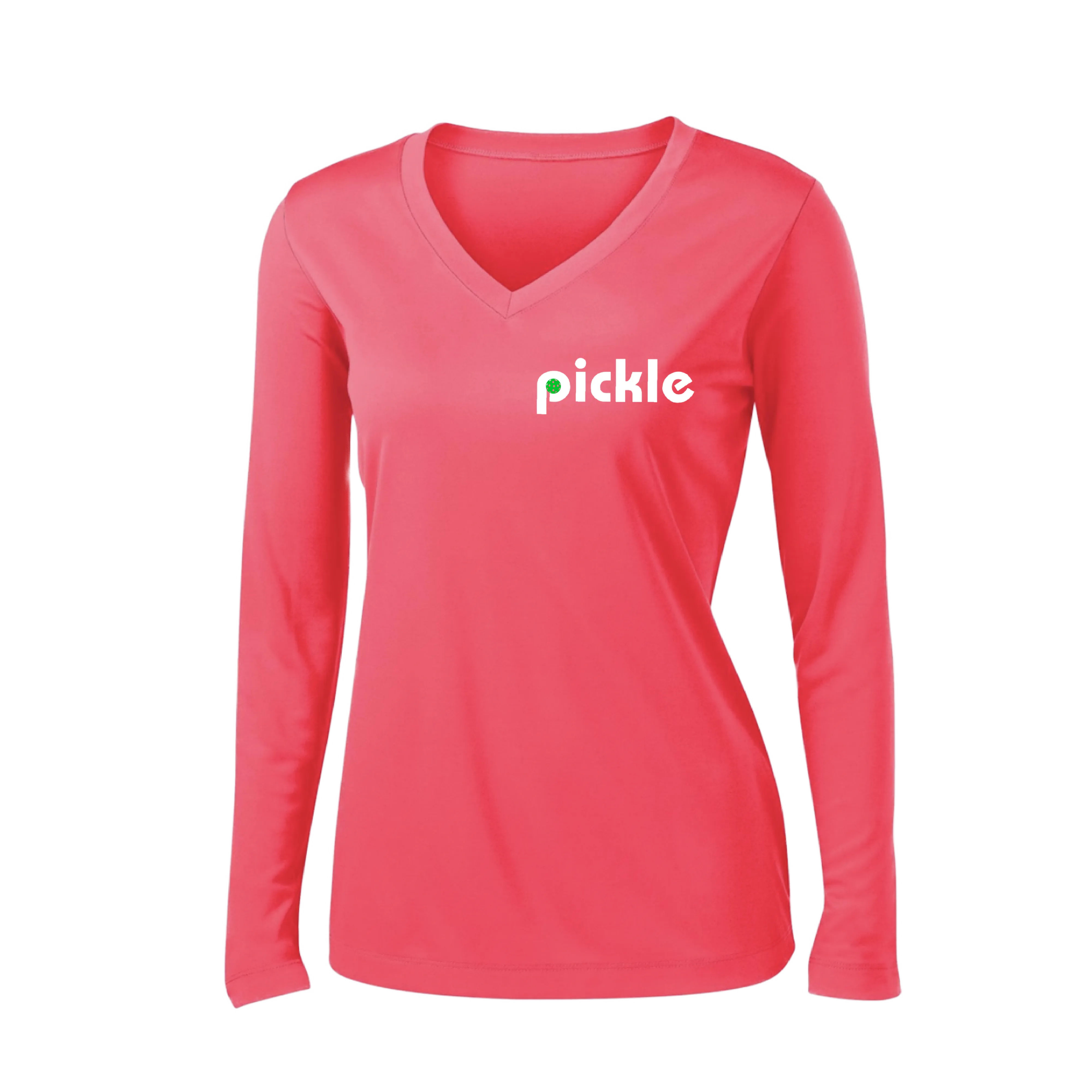 Pickle (Customizable) | Women's Long Sleeve V-Neck Pickleball Shirts | 100% Polyester