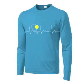 Pickleball Heartbeat EKG | Men's Long Sleeve Athletic Pickleball Shirt | 100% Polyester