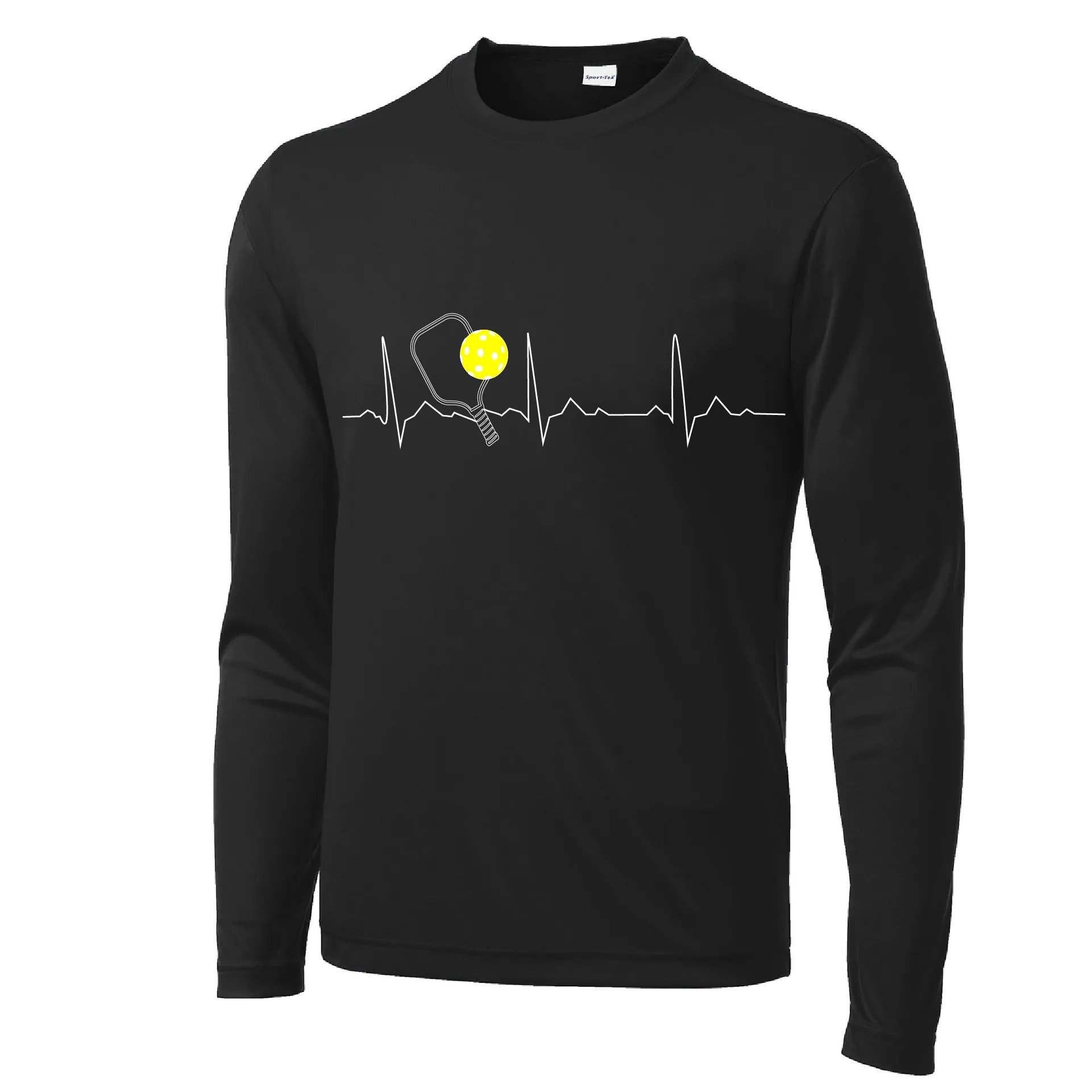 Pickleball Heartbeat EKG | Men's Long Sleeve Athletic Pickleball Shirt | 100% Polyester