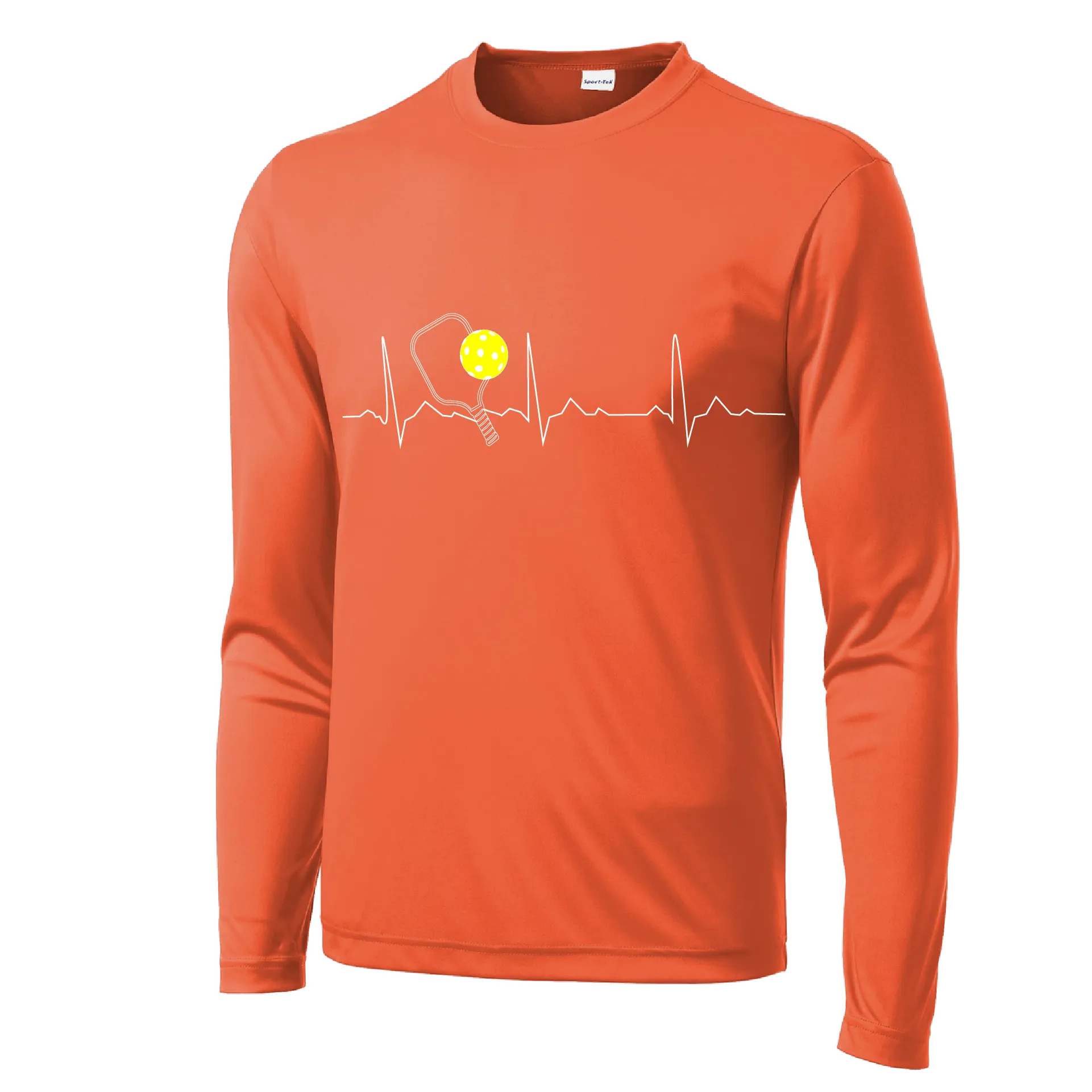 Pickleball Heartbeat EKG | Men's Long Sleeve Athletic Pickleball Shirt | 100% Polyester