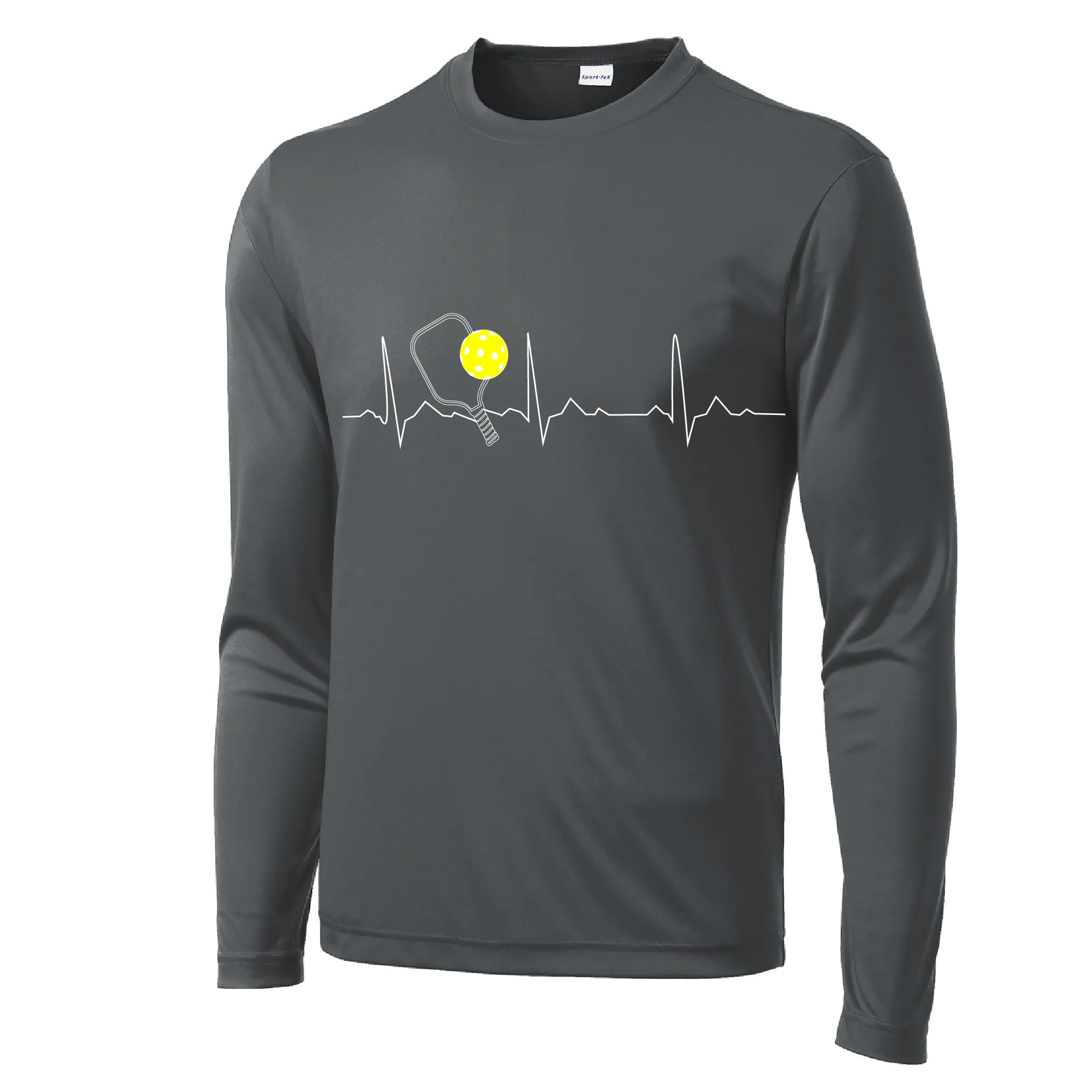 Pickleball Heartbeat EKG | Men's Long Sleeve Athletic Pickleball Shirt | 100% Polyester