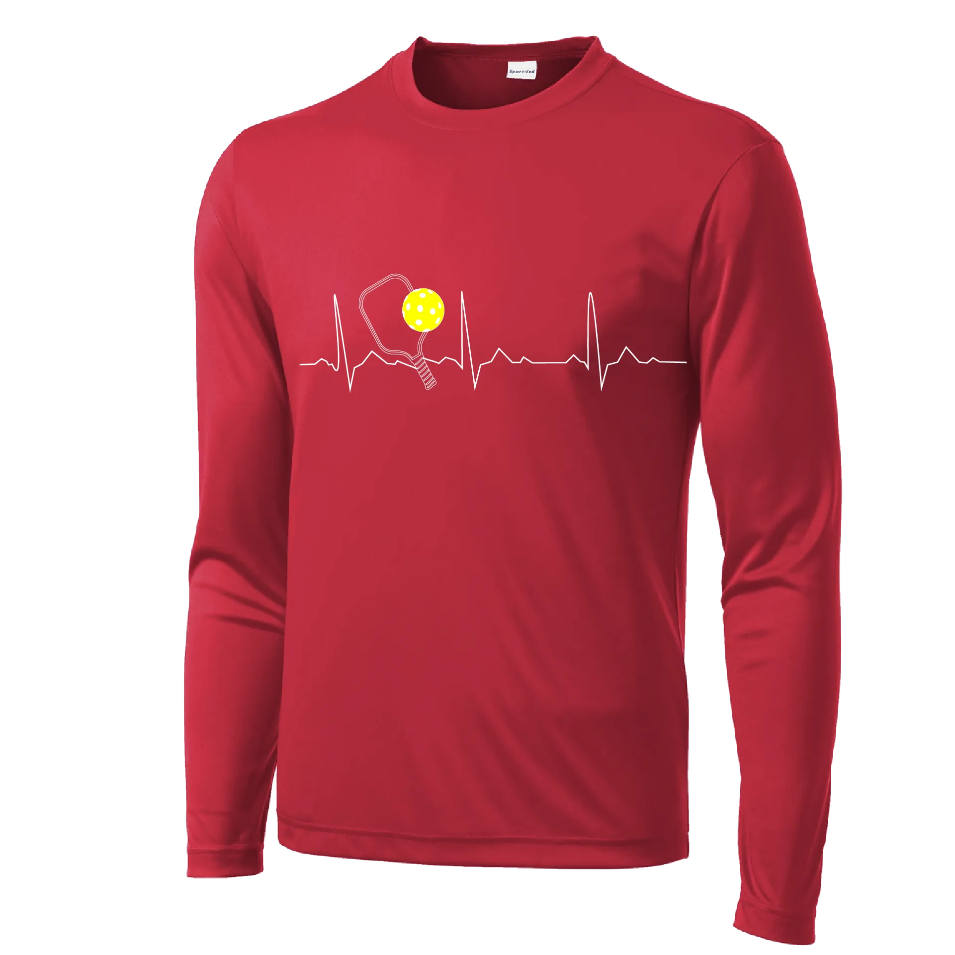 Pickleball Heartbeat EKG | Men's Long Sleeve Athletic Pickleball Shirt | 100% Polyester