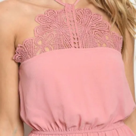 Pink Lace Front Sleeveless Top