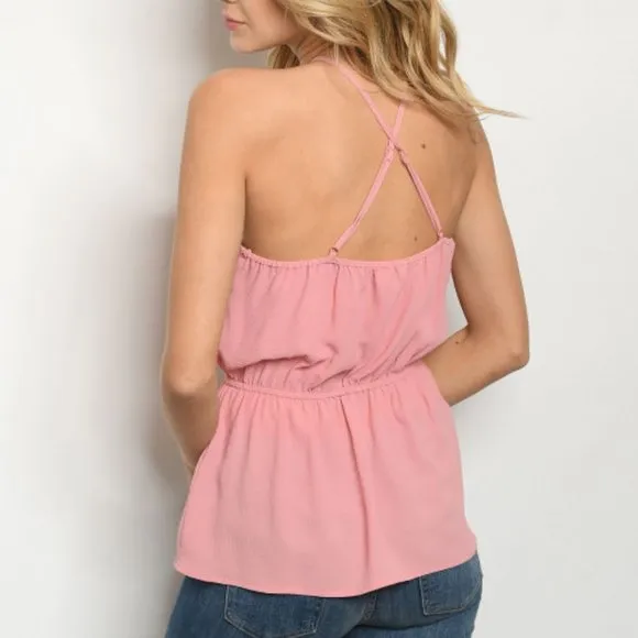 Pink Lace Front Sleeveless Top