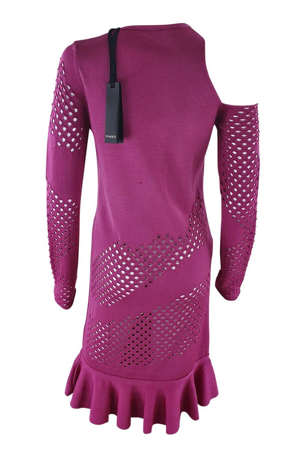 PINKO Fuchsia Laser Cut Bodycon Cold Shoulder Dress (L)