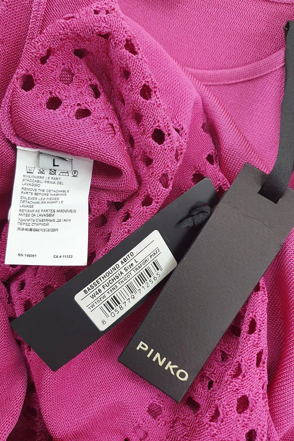 PINKO Fuchsia Laser Cut Bodycon Cold Shoulder Dress (L)