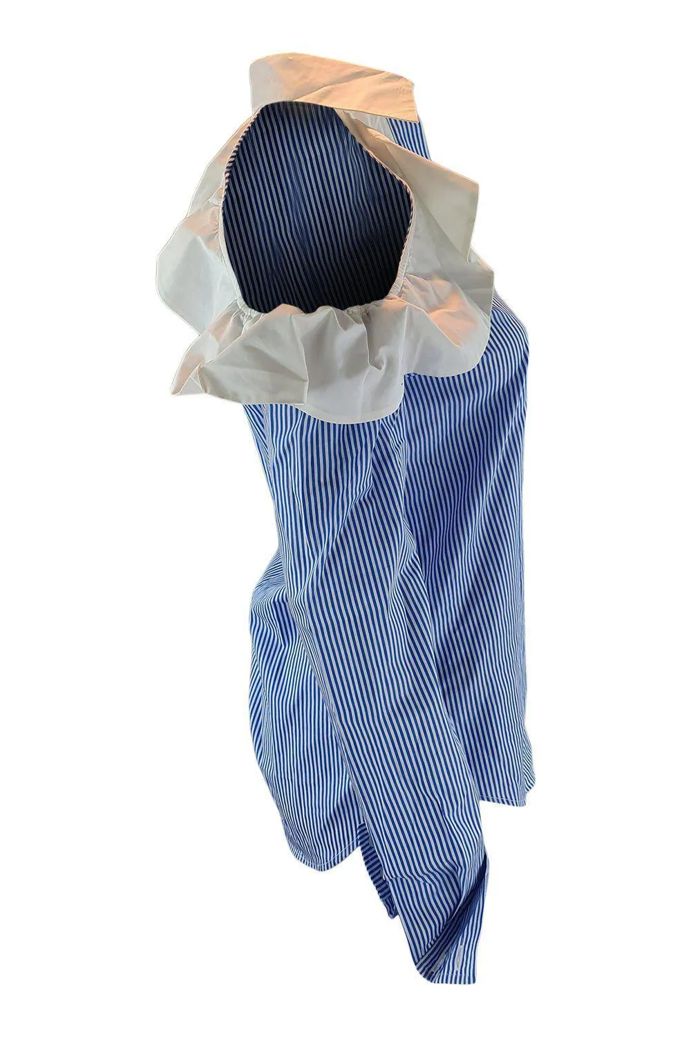 PINKO White Collar Blue Stripes Off Shoulder Shirt (UK 10)