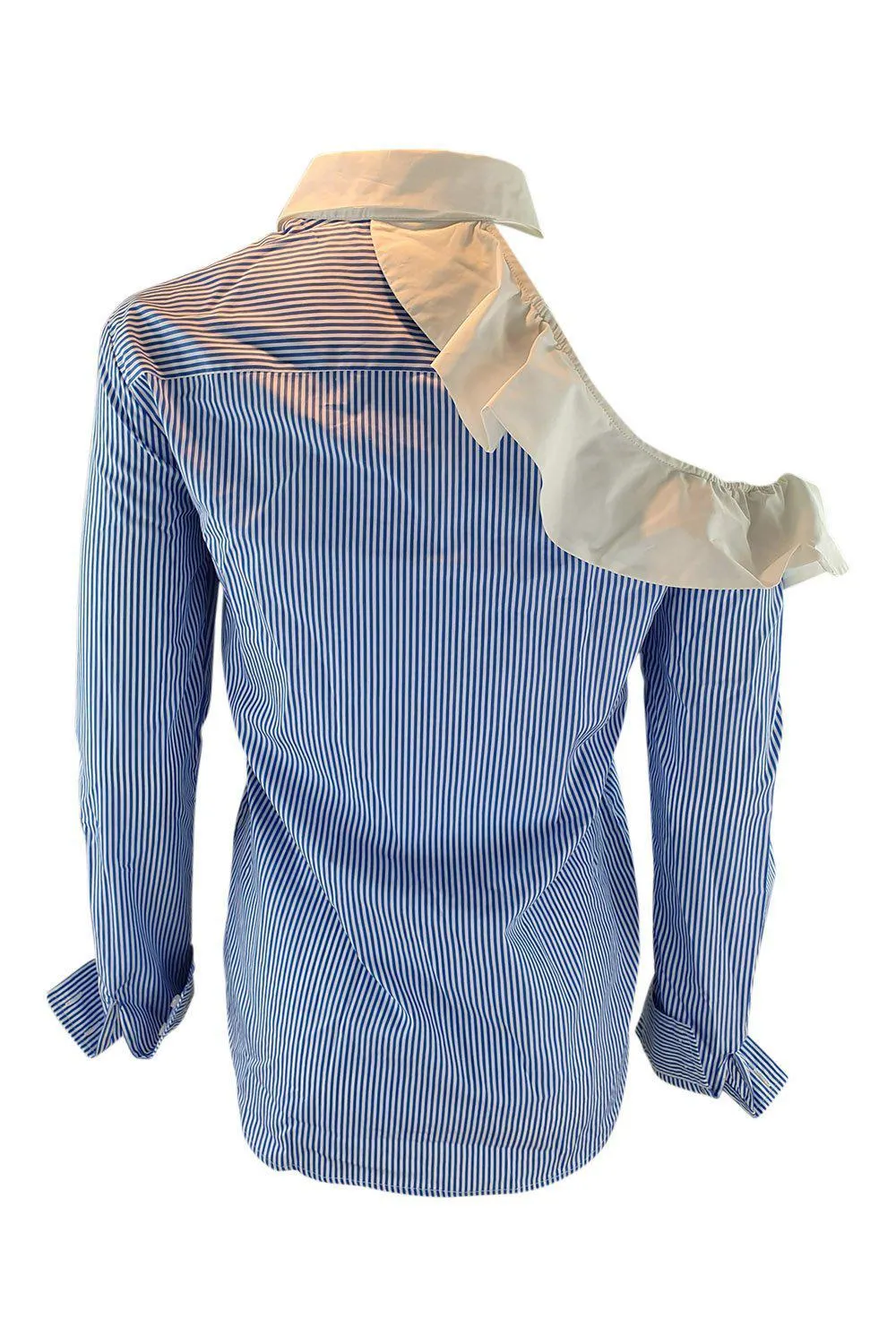 PINKO White Collar Blue Stripes Off Shoulder Shirt (UK 10)