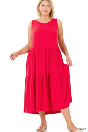 Plus Sleeveless Tiered Midi Dress