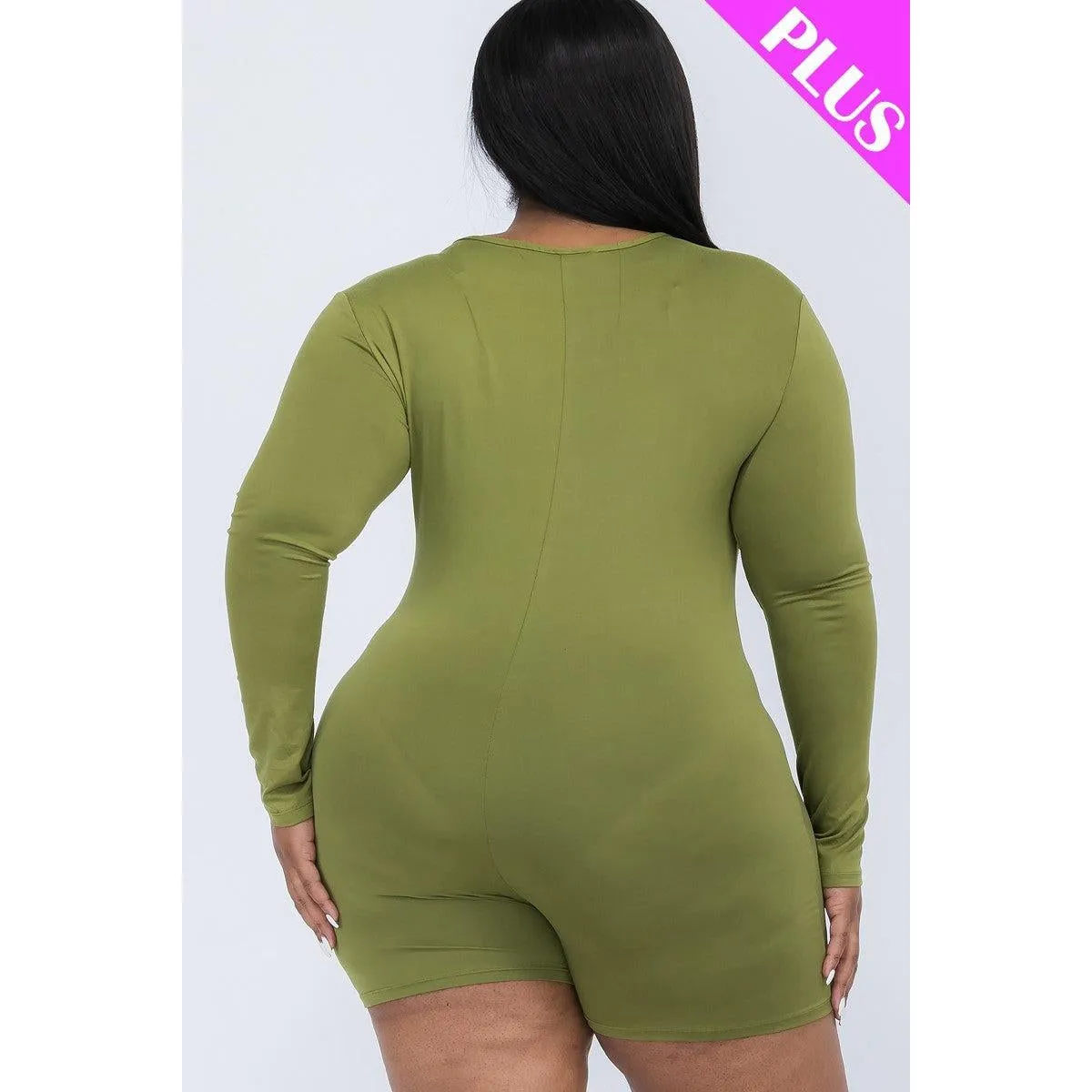 Plus V-neck Long Sleeve Bodycon Romper