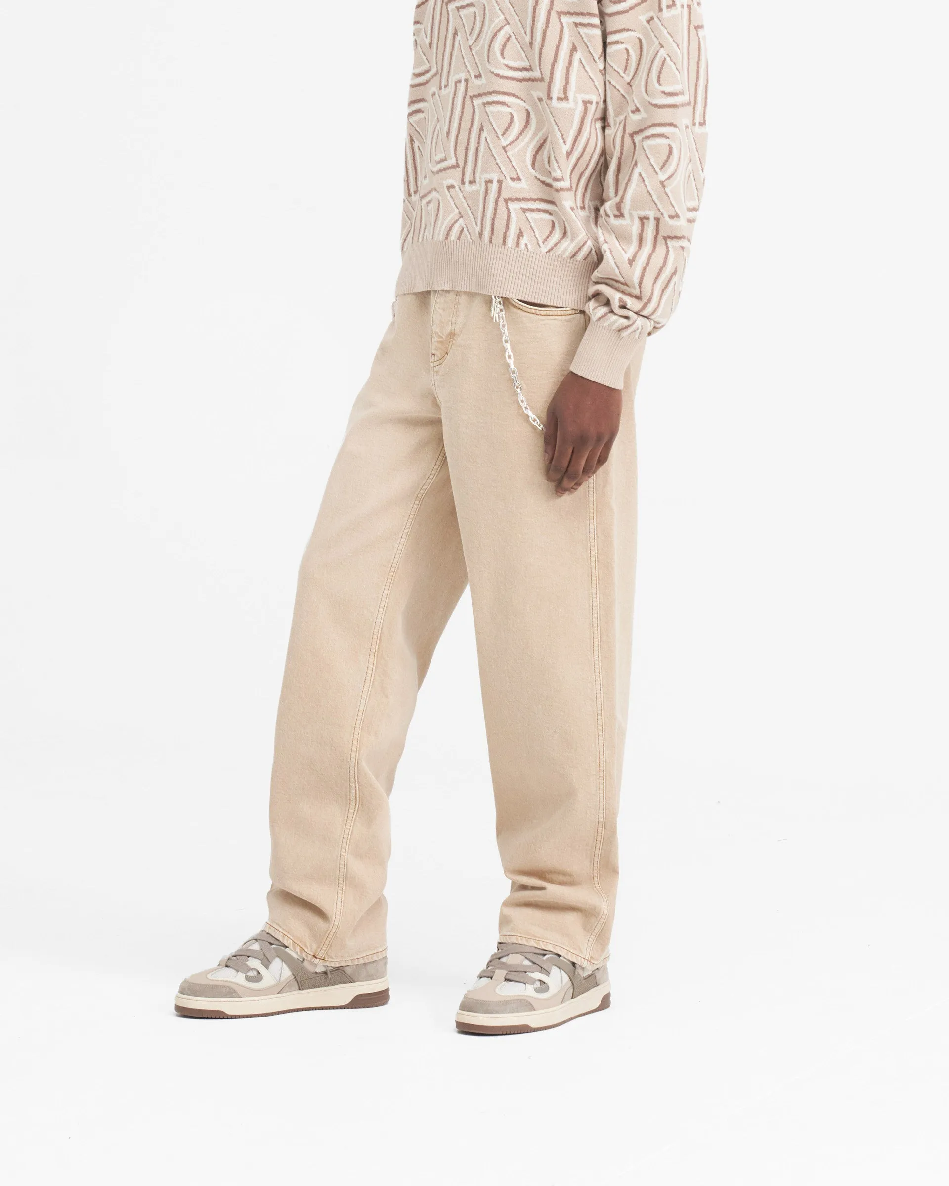 Optimized title: R3 Baggy Denim - Distressed Cashmere